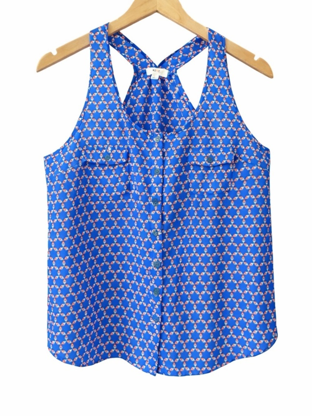 MINE Blue Geometric racerback tank Blouse – Size L - Picture 1 of 9